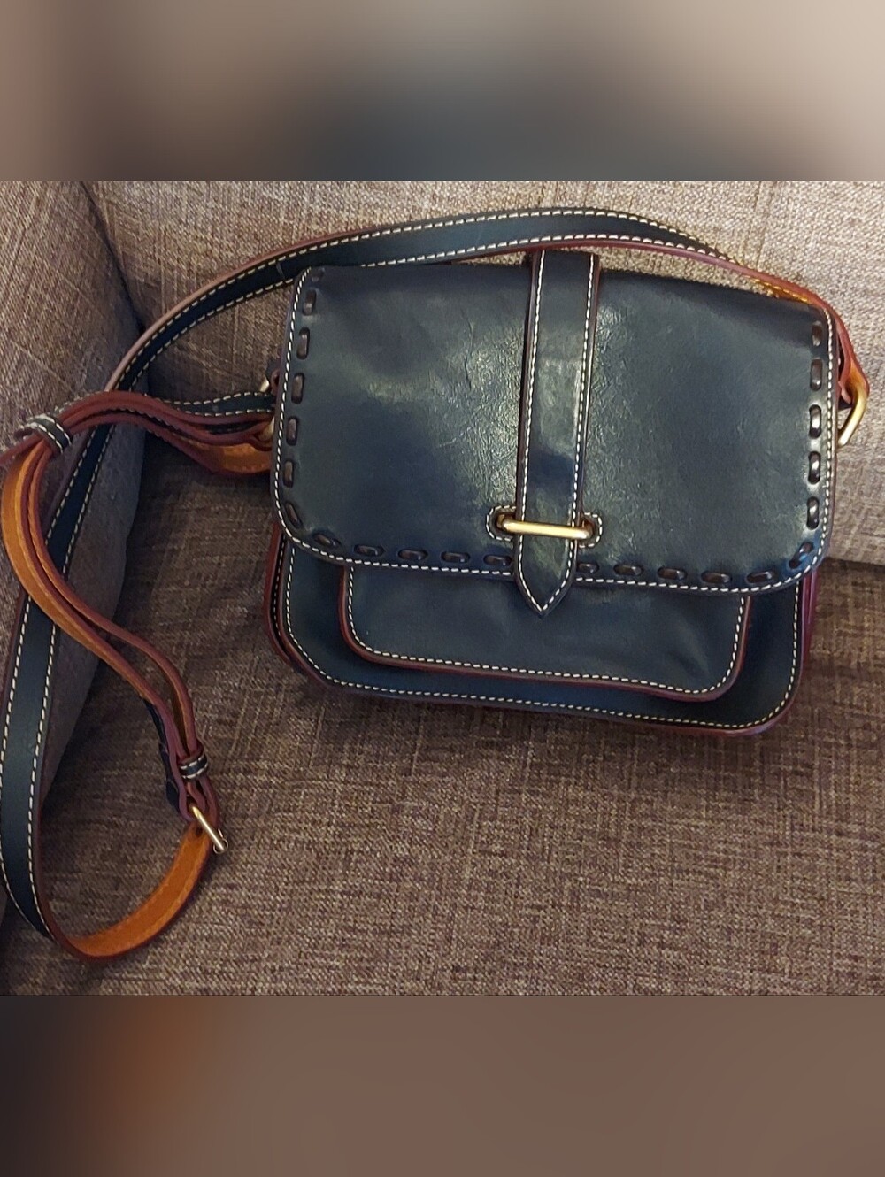 Dooney & Bourke Navy Leather Crossbody with Brown Trim